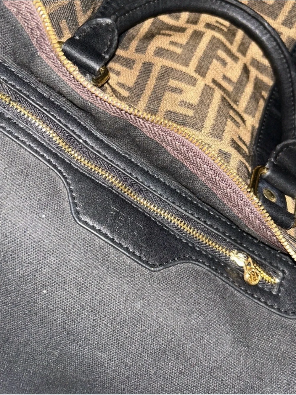 Fendi Brown Monogram Canvas Duffel with Black Trim
